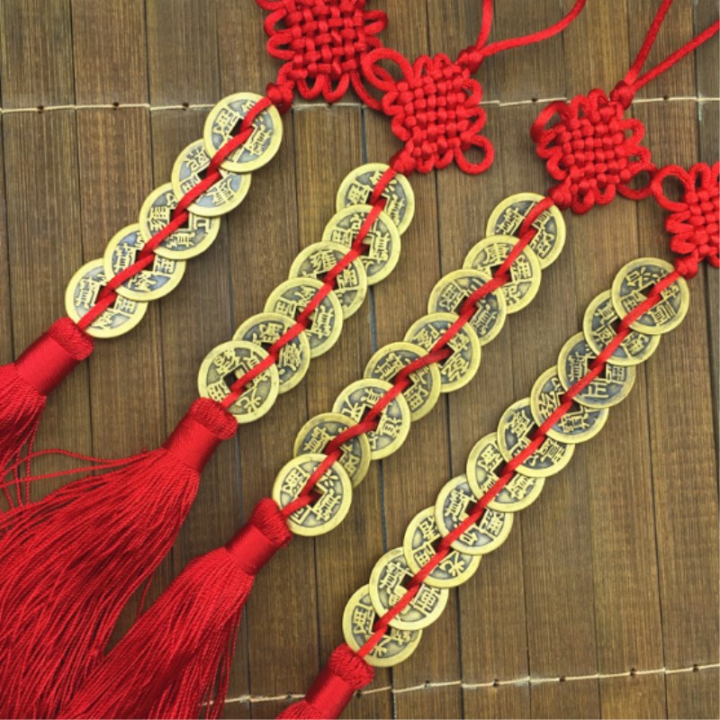 Car Accessories Etsy - Feng Shui Coins Hanging Ornament Red